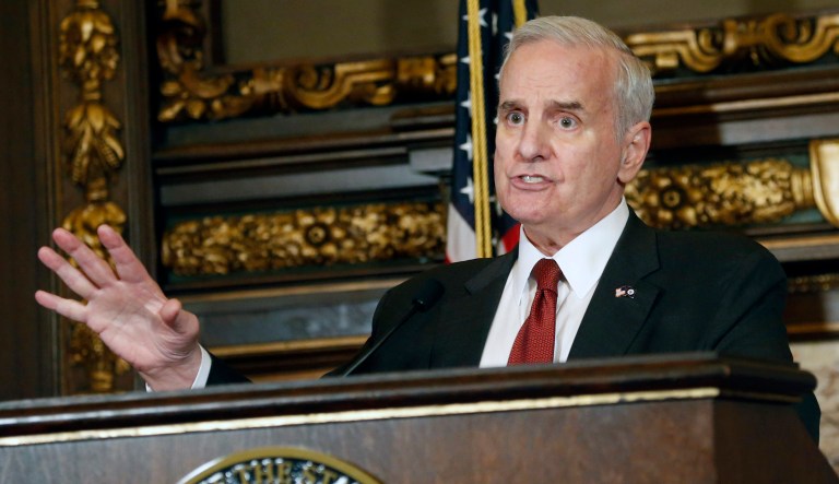 Activists turned in more than 10,000 signatures Thursday to the office of Minnesota Gov. Mark Dayton from state-subsidized personal care attendants seeking to decertify the union that represents them. The activists argue that the union was created through fraud and doesn't have the support of most of the caregivers. (AP Photo/Jim Mone)