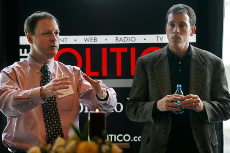 VandeHei (right) wrote an op-ed in the Wall Street Journal calling for a social media loving third-party candidate. (AP Photo/Jacquelyn Martin)