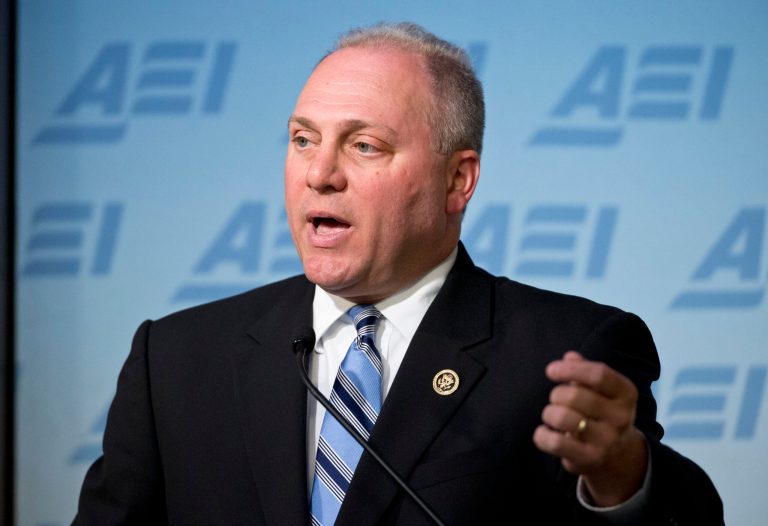 Steve Scalise criticized Hillary Clinton for not going to Louisiana, and also thanked GOP presidential nominee Donald Trump and President Obama for visiting the area. (AP Photo)