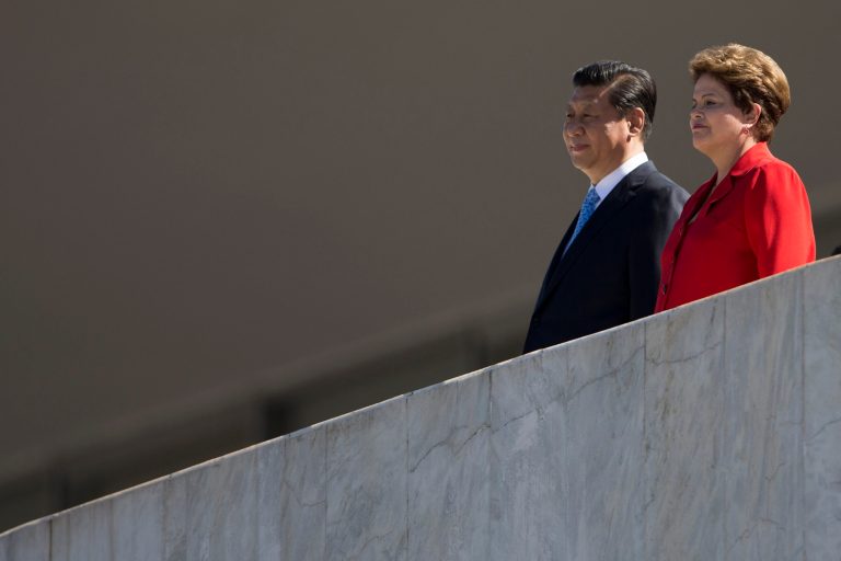 Brazil's President Dilma Rousseff, right, and China's President Xi Jinping watch a ceremony before their meeting at the Planalto Presidential Palace in Brasilia, Brazil, Thursday, July 17, 2014. (AP Photo/Felipe Dana)