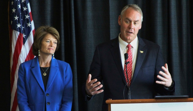 The interior Secretary Ryan Zinke is being investigated by his own agency's inspector general over reports that he threatened Sen. Lisa Murkowski. (AP Photo/Mark Thiessen, File)