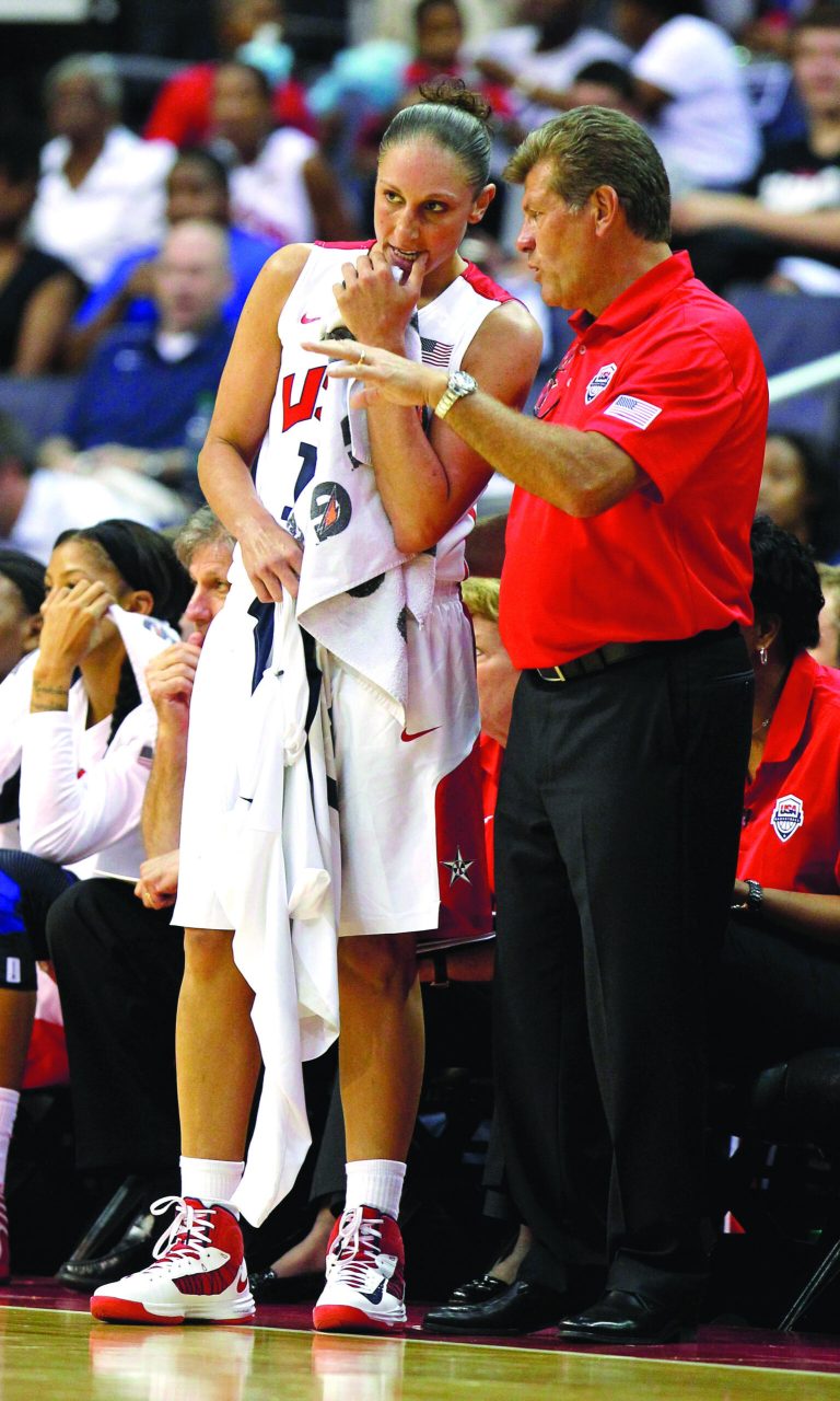 Alex Brandon/AP
U.S. guard Diana Taurasi won three consecutive NCAA championships while playing for U.S. coach Geno Auriemma at Connecticut. Auriemma has six former UConn players on his U.S. roster.