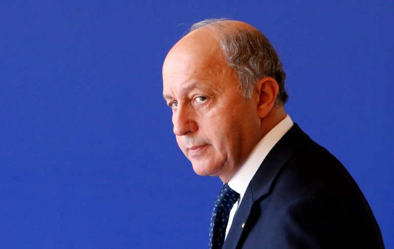 FILE - In this Saturday, July 26, 2014 file photo, French Foreign Ministry Laurent Fabius arrives to speak during a press conference after a meeting to press for a cease-fire in Gaza at Quai d'Orsay in Paris, France. Fabius said Wednesday, Sept. 10, 2014 that his country is ready to take part in airstrikes against extremist fighters in Iraq if needed. (AP Photo/Francois Mori, File)
