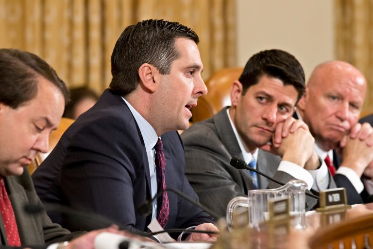Some of the House Republicans. From left: Rep. Pat Tiberi, R-Ohio; Rep. Devin Nunes, R-Calif.; Rep. Paul Ryan, R-Wis.; and Rep. Kevin Brady, R-Texas.  (AP Photo/J. Scott Applewhite)