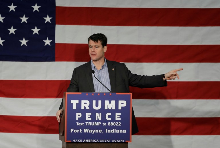 Rep. Todd Young, R-Ind., implored voters on Saturday to support Republicans at the polls. (AP Photo/Darron Cummings)