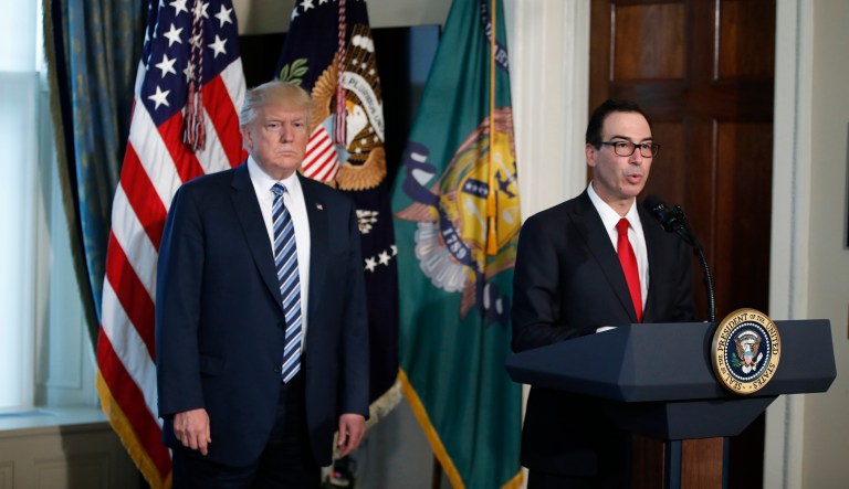 For all the stories we saw about Trump's budget deal, very few hinted at the dishonest accounting tricks behind the granite façade of the Treasury Department. (AP Photo/Alex Brandon)