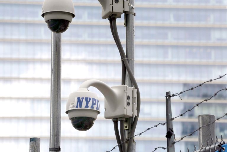 Mark Lennihan/AP
New York Police Department security cameras are in place at the National September 11 Memorial and Museum in New York.