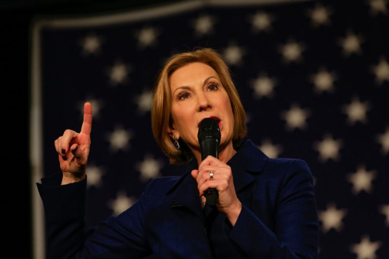 Despite sharing the stage with other GOP candidates, Fiorina focused on Clinton and her recent testimony. (AP Photo/Nati Harnik)