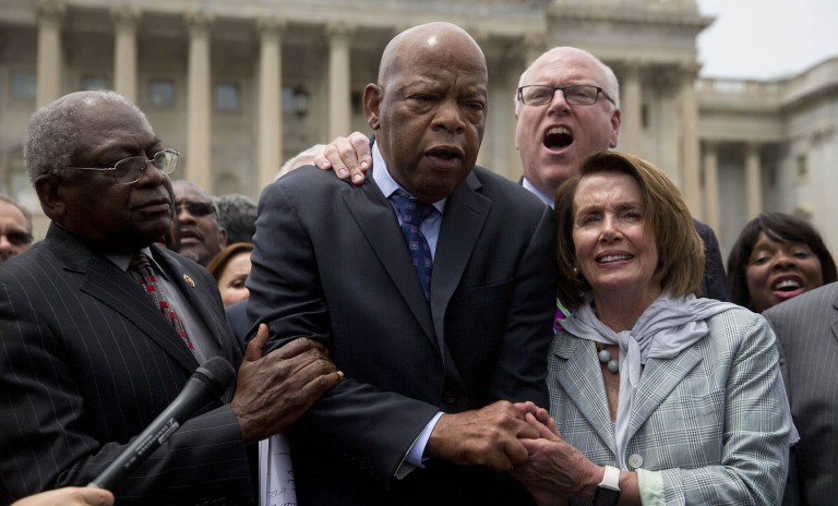 Civil rights icon John Lewis helped organize the sit-in, which was ironic since Lewis was once mistakenly placed on a terrorist watch list and was even a signatory on a 2014 letter complaining about lack of due process on such lists. (Andrew Harrer/Bloomberg)