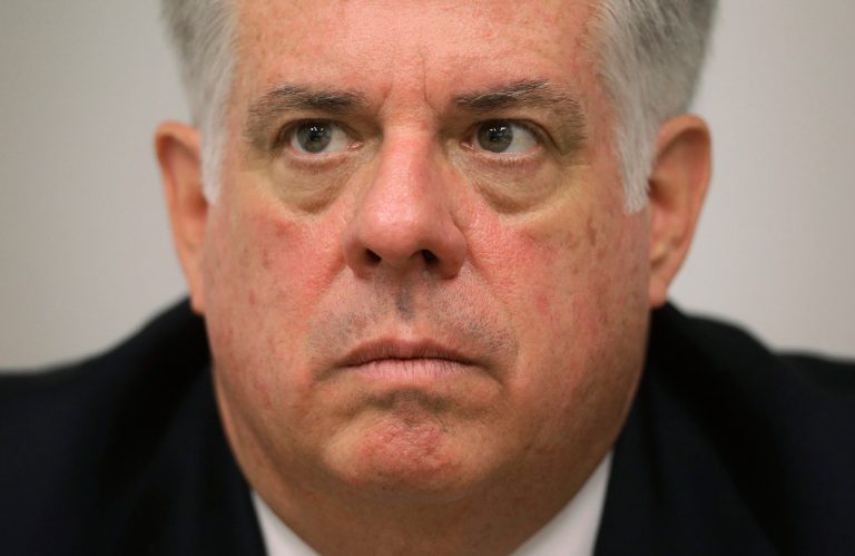 Maryland Republican gubernatorial candidate Larry Hogan answers questions during an interview with The Associated Press in Baltimore, Monday, Oct. 20, 2014. Hogan is running against Lt. Gov. Anthony Brown. (AP Photo/Patrick Semansky)