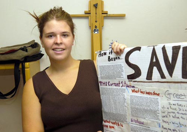 Kayla Mueller is shown after speaking to a group in Prescott, Ariz. (AP Photo/The Daily Courier, Matt Hinshaw)