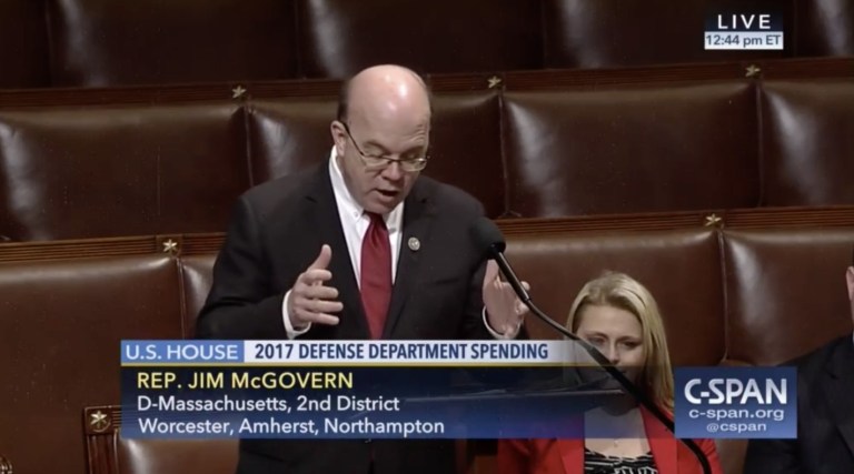 Minority Whip Steny Hoyer, D-Md., Rep. Jim McGovern, D-Mass., and Rep. Mark Takano, D-Calif., each asked whether the Congressional Budget Office has scored the House plan to partially repeal Obamacare. (Screenshot/C-span)