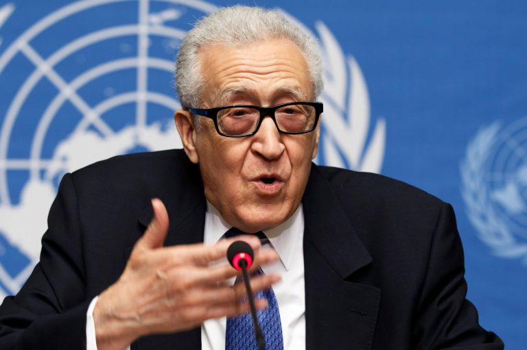 U.N.-Arab League mediator Lakhdar Brahimi speaks during a news conference after finishing the second round of negotiations in Geneva, Switzerland, on Saturday. (AP Photo/Keystone, Salvatore Di Nolfi)