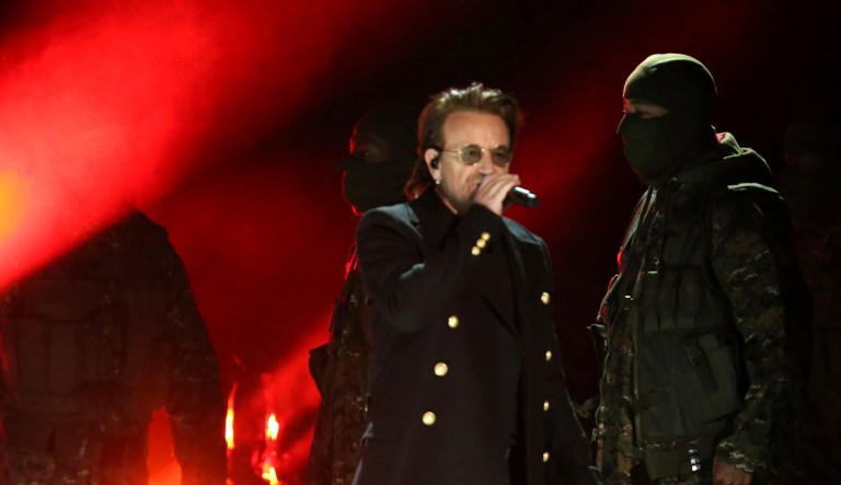 Several artists at Sunday's Grammy Awards ceremony, including the band U2, used the event to slam President Trump. (Photo by Matt Sayles/Invision/AP)