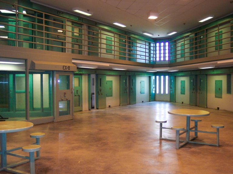 This photo provided by Ohio Department of Rehabilitation and Corrections shows the day room outside in a cell block at the Ohio State Penitentiary, Tuesday, June 7, 2005, in Youngstown, Ohio. (AP Photo/Ohio Department of Rehabilitation and Corrections)