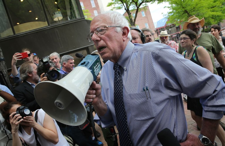 If the number of protestors a presidential candidate attracts is a sign of the strength of his candidacy, then Bernie Sanders is looking formidable. (Getty Images)