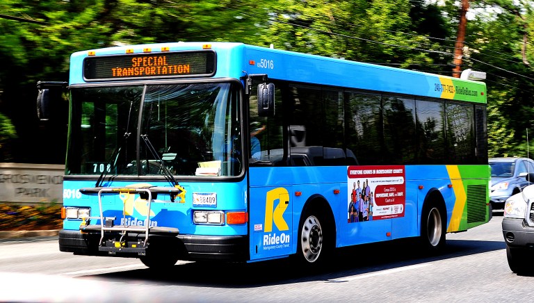 Three people were taken to the hospital after a Montgomery County crash Monday involving a Ride On bus and 11 other vehicles, according to police and fire officials. (Photo: Examiner file)