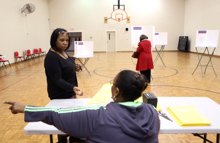 Female Republican turnout was up 109 percent in Virginia compared to 2008, while Democratic turnout was down 14 percent from 2008.. (Heather Rousseau/The Roanoke Times via AP)