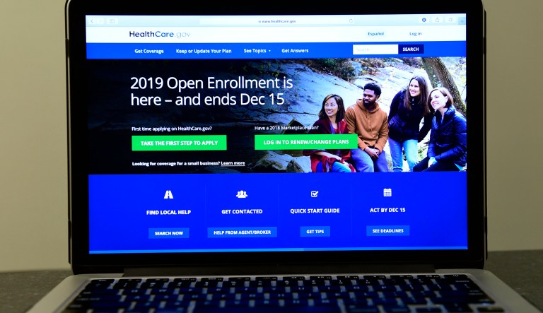 The federal website where consumers can sign up for health insurance under the Affordable Care Act is shown on a computer screen in Washington, Thursday, Nov. 1, 2018.