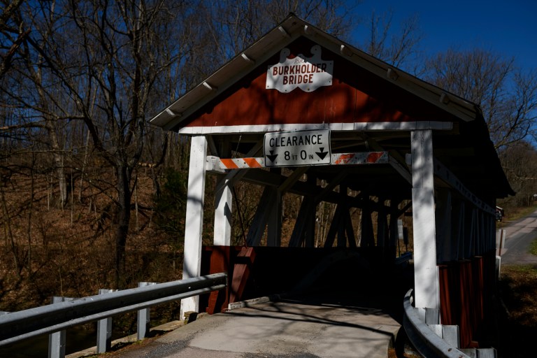 The Burkholder Bridge is seen from Burkholder Road in Brothersvalley Township, Pennsylvania.