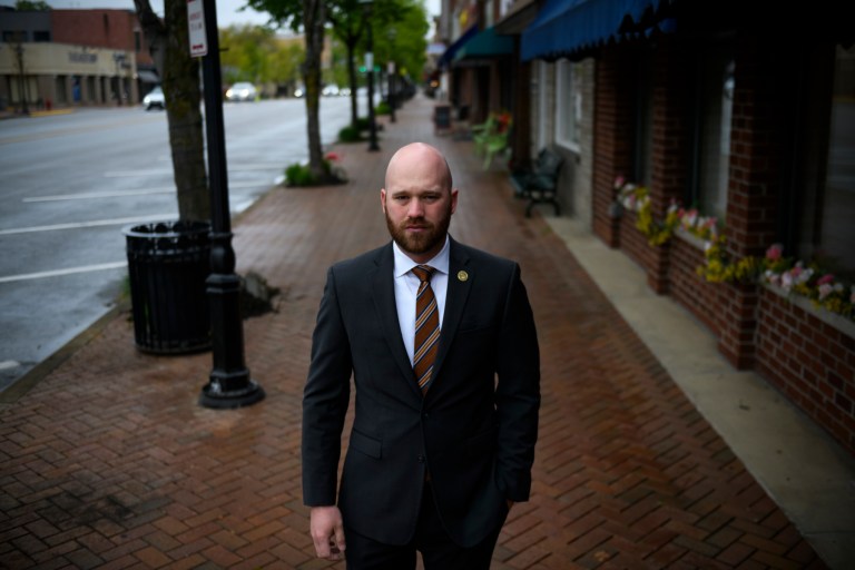 Daniel C. Camp III, Beaver County Commissioner Chairman, walks on 3rd Street in downtown Beaver, Pa. 