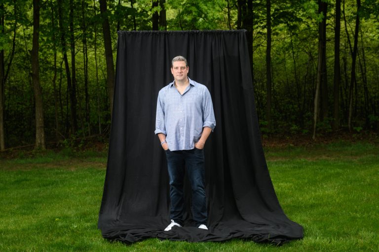Congressman Tim Ryan is photographed in the backyard of his home in Warren, Ohio.
