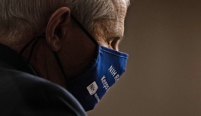 Anthony Fauci pauses during a Senate hearing on healthcare and labor on October 23.