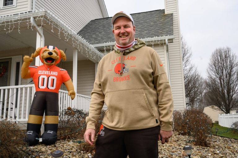 Wes Chandler, a longtime Cleveland Browns fan, stands in front of his home on January 11, 2021 in New Middletown, Ohio. 