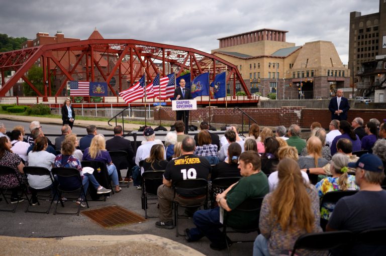 The Democratic Partyâs candidate for governor of Pennsylvania, state Attorney General Josh Shapiro, speaks to a crowd as he launches his general election campaign on Thursday, May 26, 2022 in Johnstown, Pa. 

Justin Merriman
 

