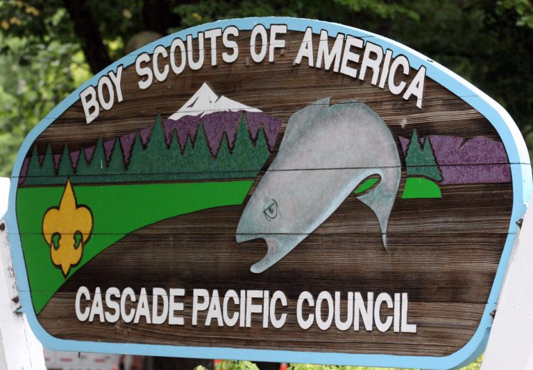   FILE - In this Sept. 13, 2011, file photo, show the Boy Scouts of America Cascade Pacific Council sign, in Portland, Ore. The Oregon Supreme Court has approved the release of 20,000 pages of so-called perversion files compiled by the Boy Scouts of America on suspected child molesters within the organization for more than 20 years, giving the public its first chance to review the records. (AP Photo/Rick Bowmer, File)  