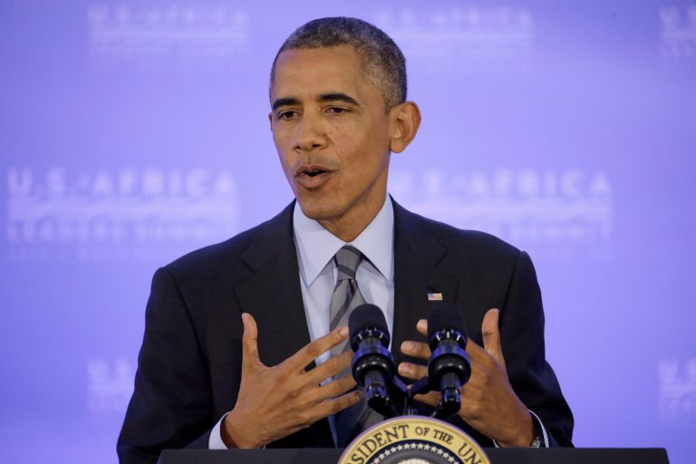 President Barack Obama answers a question during a news conference at the U.S. Africa Leaders Summit in Washington, Wednesday, Aug. 6, 2014. (AP Photo/Jacquelyn Martin)
