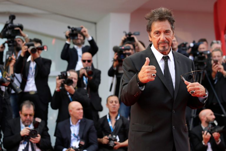 Actor Al Pacino poses for photographers on the red carpet as he arrives for the screening of Manglehorn during the 71st edition of the Venice Film Festival in Venice, Italy, Saturday, Aug. 30, 2014. (AP Photo/David Azia)