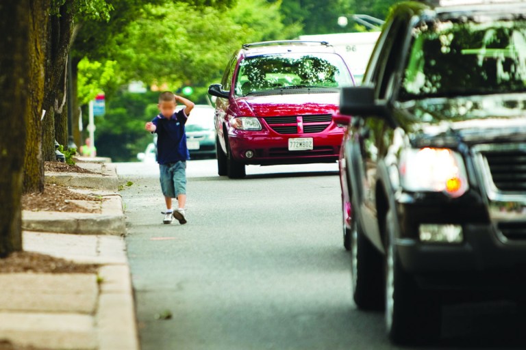Pedestrians navigate their way along Piney Branch Road in Montgomery County.