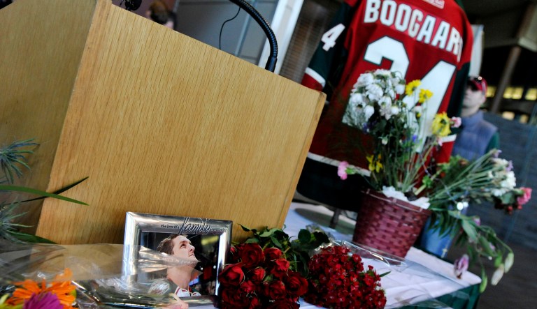 A federal judge granted the NHL's motion to dismiss a wrongful death suit brought by the family of Derek Boogaard, a defenseman who played for the Minnesota Wild and New York Rangers before dying of an overdose in 2011. (AP Photo/Jim Mone)