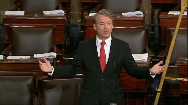 Sen. Rand Paul, R-Ky., was among many House and Senate fiscal conservatives who oppose the plan's steep increase in spending, specifically on the domestic side. (Senate TV via AP)