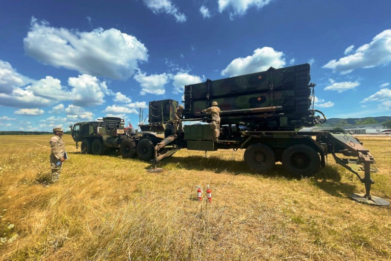 U.S. Army Spc. Hipp and Sgt. Osuna perform 'prepare for movement and emplacement' as part of their 'Table VIII' evaluations as a Patriot missile battery on August 3, 2022, in Slovakia. Bravo Battery is deployed to Slovakia as part of a NATO mission to reassure our Allies, deter any aggression, and defend every inch of NATO territory, including the skies.