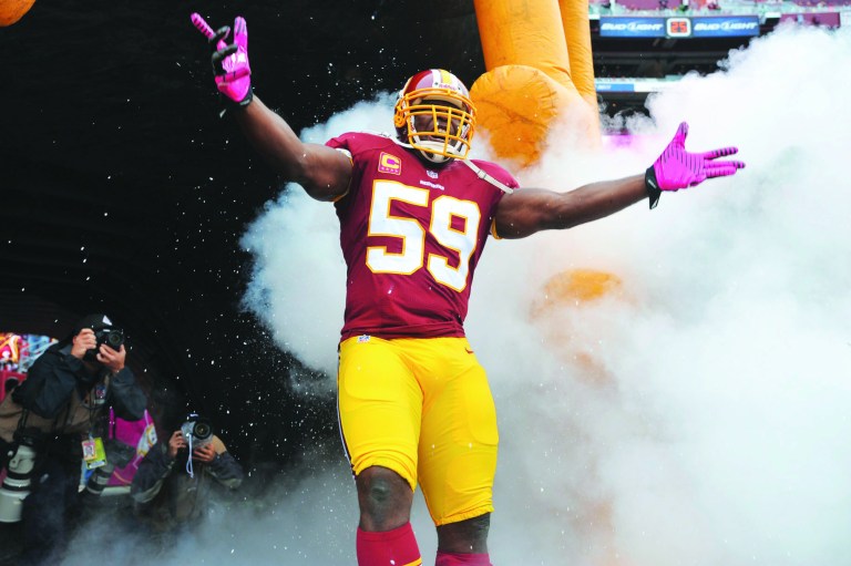 Larry French/Getty Images
London Fletcher has played in 231 consecutive games but is questionable for Sunday.