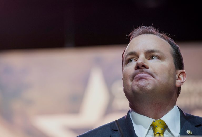 Sen. Mike Lee, R-Utah pauses while speaking at the Conservative Political Action Committee annual conference in National Harbor, Md., on March 6,. (AP/Cliff Owen)