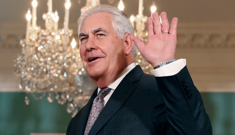 Tillerson joined President Trump during his weekend visit with Saudi King Salman in the desert kingdom's capital of Riyadh. (AP Photo/Alex Brandon)