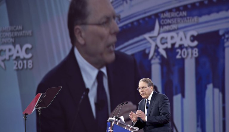Wayne LaPierre of the National Rifle Association speaks at the Conservative Political Action Conference in National Harbor, Md., on Thursday. (Andrew Harrer/Bloomberg)