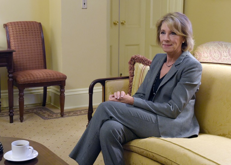 Betsy DeVos, President-elect Trump's nominee for education secretary, has her confirmation hearing on Tuesday. (AP Photo/Susan Walsh)