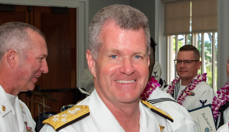 Adm. Samuel Paparo (center), the commander of U.S. Pacific Fleet, is seen in this photo.