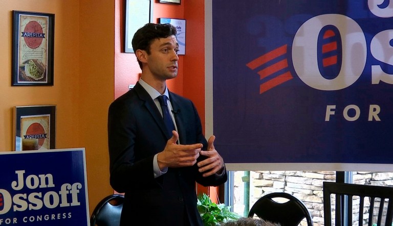 A Republican group is refusing to back away from a politically charged television ad linking Democrat Jon Ossoff to the gunman who targeted GOP members of Congress while they were practicing for a charity baseball game. (AP Photo/Alex Sanz)