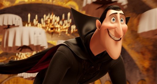 This image released by Sony Pictures shows Dracula, voiced by Adam Sandler, in a scene from 