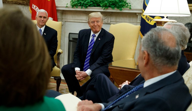 Despite the heckling of Never Trump Republicans and grumbling from purists, President Trump's decision to negotiate with Democrats on the debt ceiling and budget extension is politically wise and a sign of real change under the direction of new White House Chief of Staff John Kelly. (AP Photo/Evan Vucci)