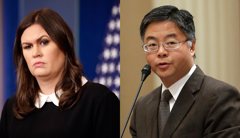 White House press secretary Sarah Sanders and Rep. Ted Lieu, D-Calif., engaged in a fiery back-and-forth on Twitter Tuesday over the Republican tax bill. (AP Images)