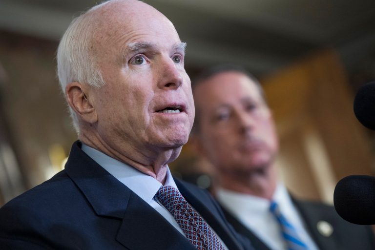 Defense hawks led by Sen. John McCain, R-Ariz., and Rep. Mac Thornberry, R-Texas, fought for months to get the NDAA and its $634 billion in base defense spending through Congress. Another $66 billion in the NDAA for overseas military operations is exempt from the 2018 spending cap. (Tom Williams/CQ Roll Call via AP)