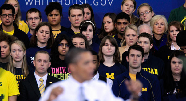 President Obama's struggle to keep student loan rates low and the National Security Agency spy scandal have led younger voters to abandon him. AP Photo.