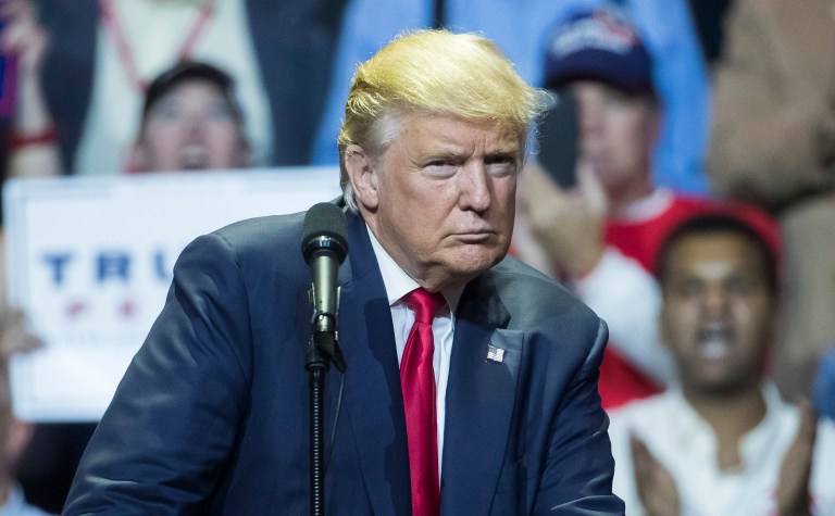 Donald Trump is flirting with electoral disaster. (AP Photo/John Minchillo)