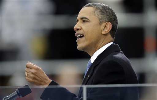 FILE - In this Jan. 21, 2013, file photo, President Barack Obama delivers his Inaugural address at the ceremonial swearing-in at the U.S. Capitol during the 57th Presidential Inauguration in Washington. (AP Photo/J. Scott Applewhite)